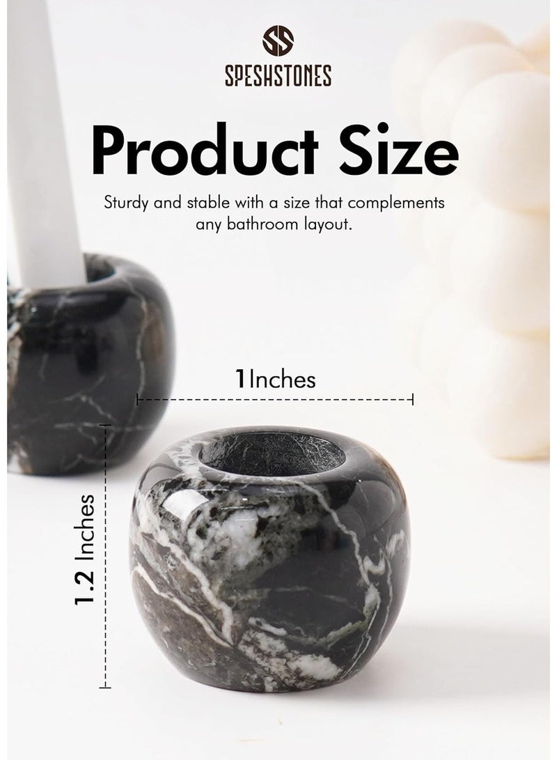 SPESHSTONES Mini Toothbrush Holders for Bathrooms 1.2 Inch Black Marble Tooth Brush Holder Set of 2 for Bathroom Organizer and Storage Accessories, Gifts, Sink & Vanity Decor - Image 5